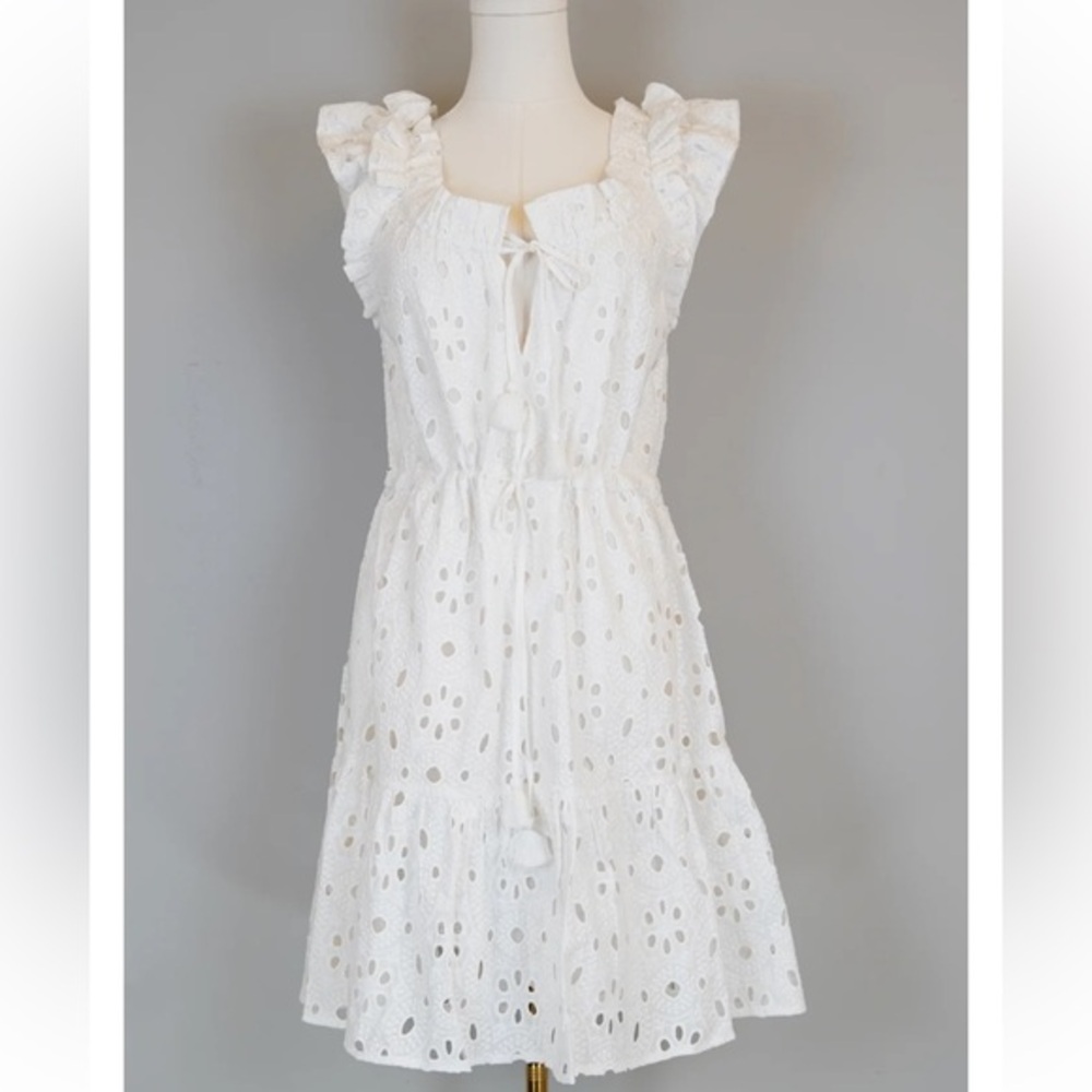 LA PLAGE alison shortsleeve dress in white eyelet size Small